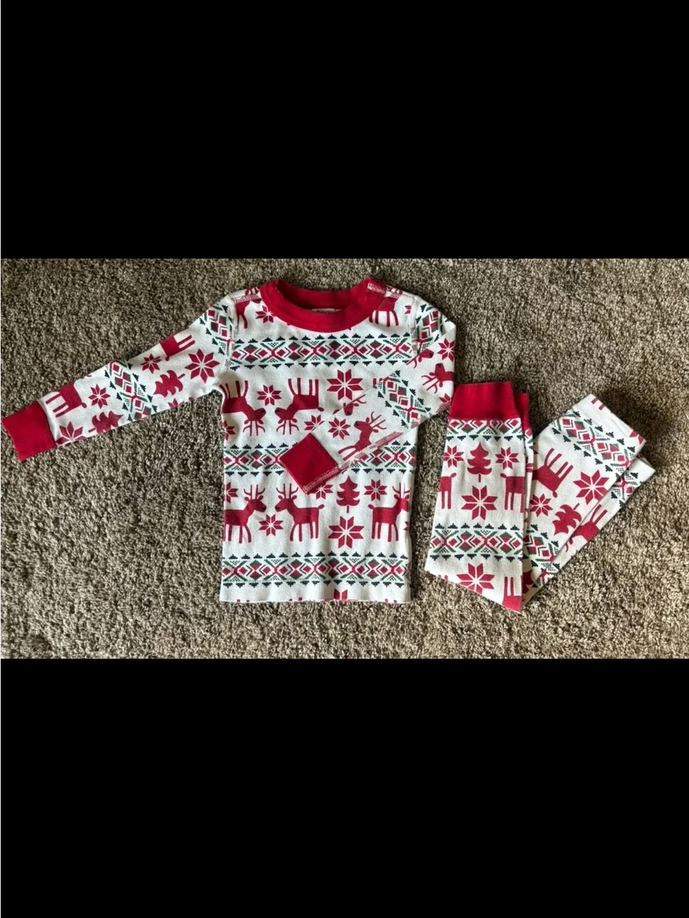 Hanna Andersson Red and White Reindeer Fair Isle Kids Pajama Set